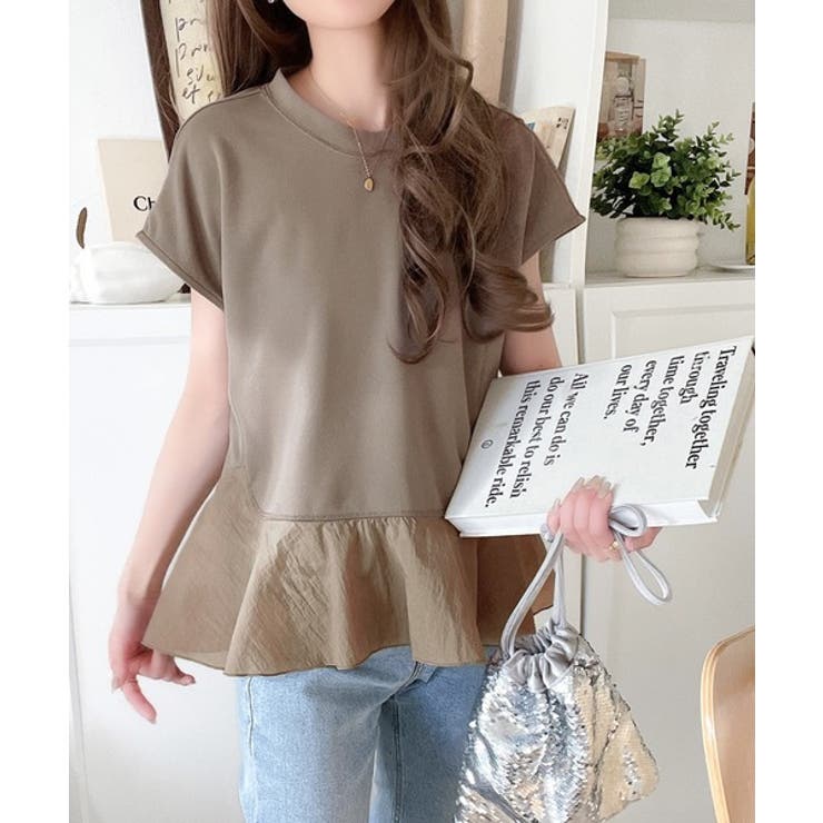 楽ちんなのに上品見え！裾フレア異素材切替フレンチスリーブブラウス | Classical Elf  | 詳細画像20 