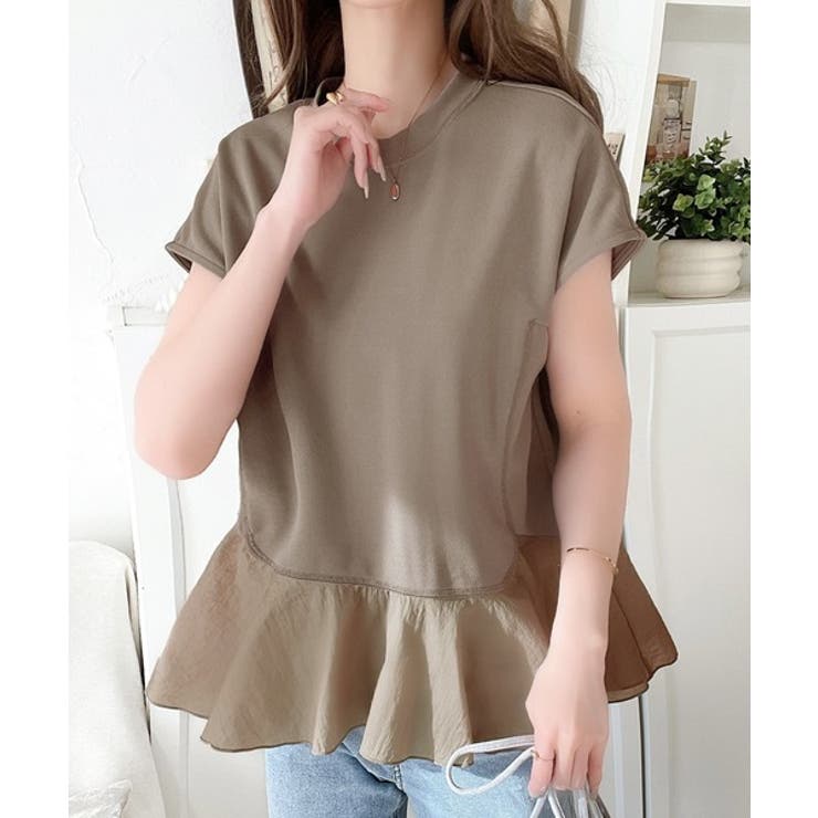 楽ちんなのに上品見え！裾フレア異素材切替フレンチスリーブブラウス | Classical Elf  | 詳細画像23 