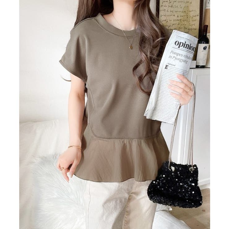 楽ちんなのに上品見え！裾フレア異素材切替フレンチスリーブブラウス | Classical Elf  | 詳細画像25 