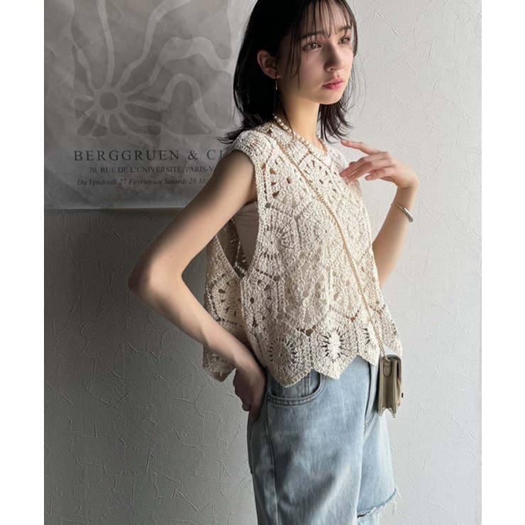 レトロ感漂うトレンド♪前後2WAYクロシェレースフレンチスリーブカットソー | Classical Elf  | 詳細画像7 