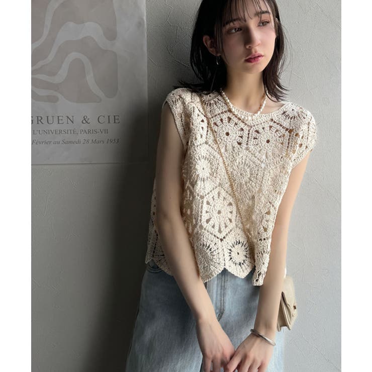レトロ感漂うトレンド♪前後2WAYクロシェレースフレンチスリーブカットソー | Classical Elf  | 詳細画像8 