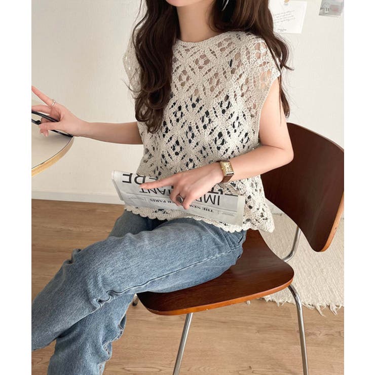 レトロ感漂うトレンド♪前後2WAYクロシェレースフレンチスリーブカットソー | Classical Elf  | 詳細画像16 