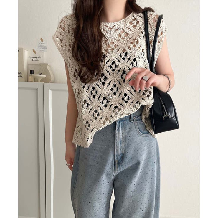 レトロ感漂うトレンド♪前後2WAYクロシェレースフレンチスリーブカットソー | Classical Elf  | 詳細画像17 