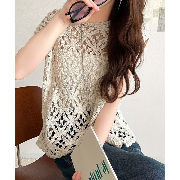 レトロ感漂うトレンド♪前後2WAYクロシェレースフレンチスリーブカットソー | Classical Elf  | 詳細画像18 