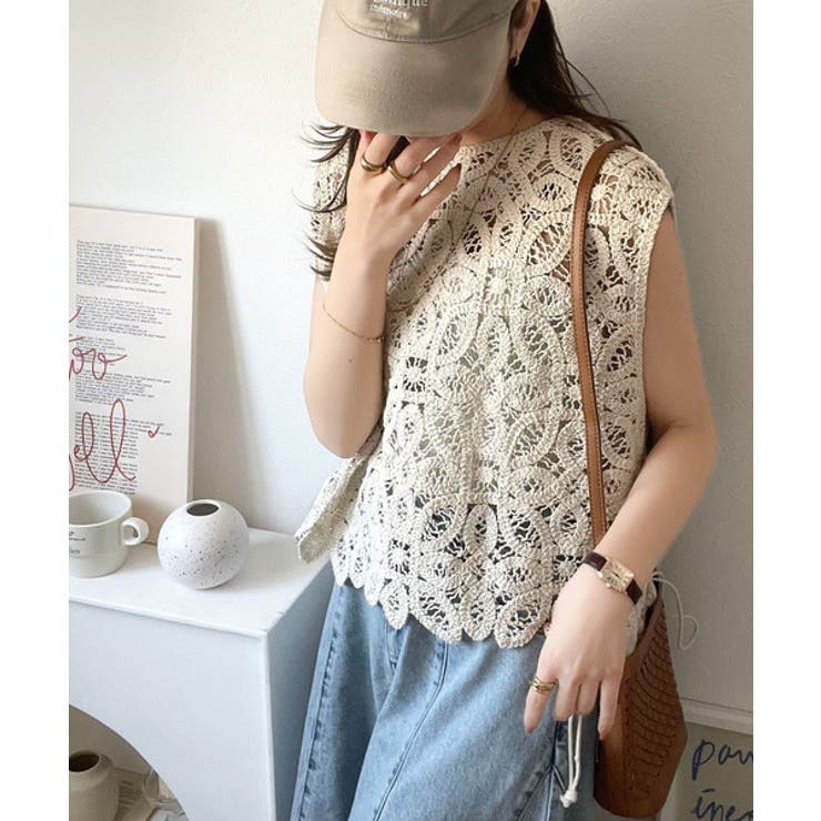 レトロ感漂うトレンド♪前後2WAYクロシェレースフレンチスリーブカットソー | Classical Elf  | 詳細画像20 