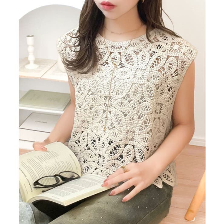 レトロ感漂うトレンド♪前後2WAYクロシェレースフレンチスリーブカットソー | Classical Elf  | 詳細画像21 