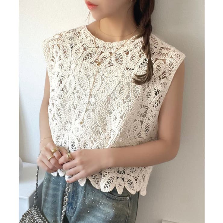 レトロ感漂うトレンド♪前後2WAYクロシェレースフレンチスリーブカットソー | Classical Elf  | 詳細画像23 