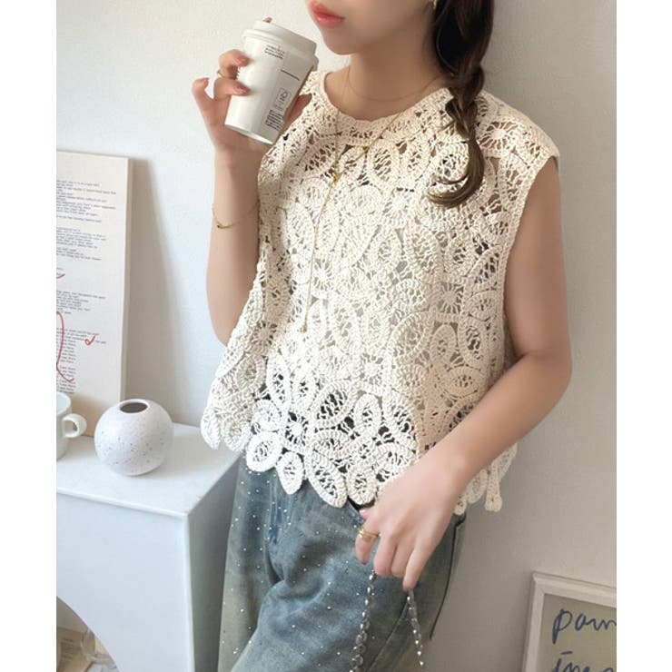 レトロ感漂うトレンド♪前後2WAYクロシェレースフレンチスリーブカットソー | Classical Elf  | 詳細画像24 