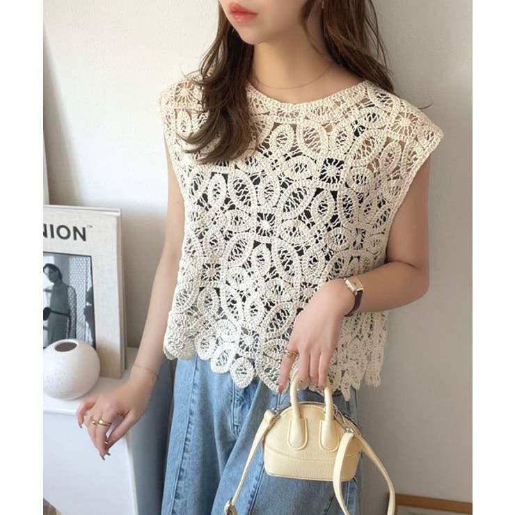 レトロ感漂うトレンド♪前後2WAYクロシェレースフレンチスリーブカットソー | Classical Elf  | 詳細画像26 