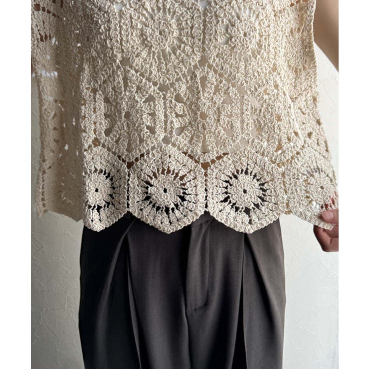 レトロ感漂うトレンド♪前後2WAYクロシェレースフレンチスリーブカットソー | Classical Elf  | 詳細画像30 