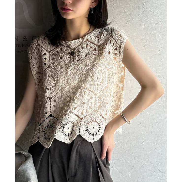 レトロ感漂うトレンド♪前後2WAYクロシェレースフレンチスリーブカットソー | Classical Elf  | 詳細画像1 