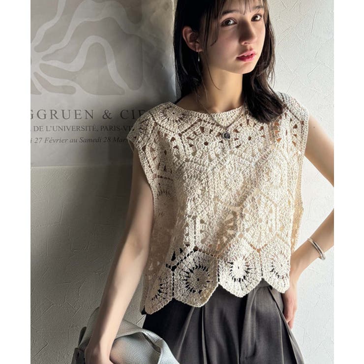 レトロ感漂うトレンド♪前後2WAYクロシェレースフレンチスリーブカットソー | Classical Elf  | 詳細画像2 