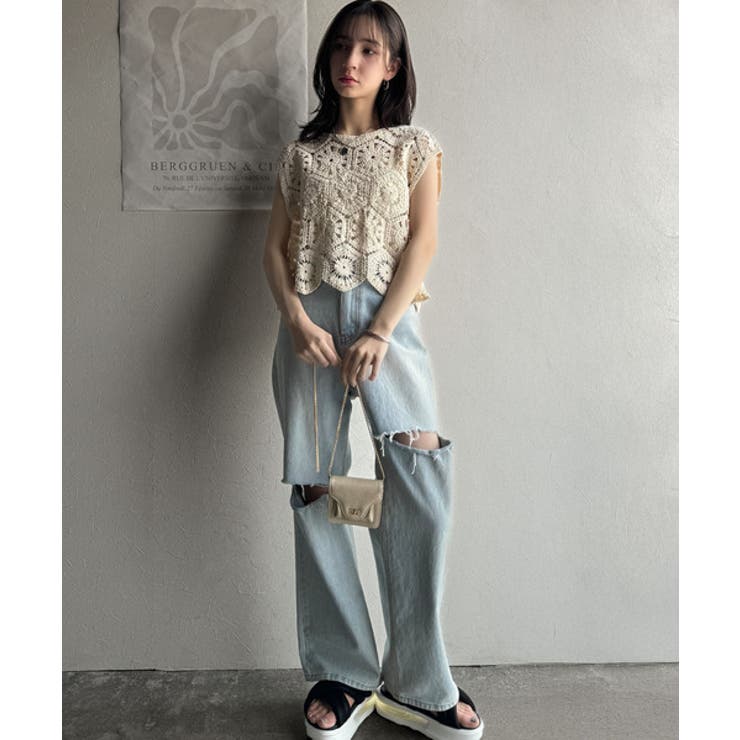 レトロ感漂うトレンド♪前後2WAYクロシェレースフレンチスリーブカットソー | Classical Elf  | 詳細画像6 