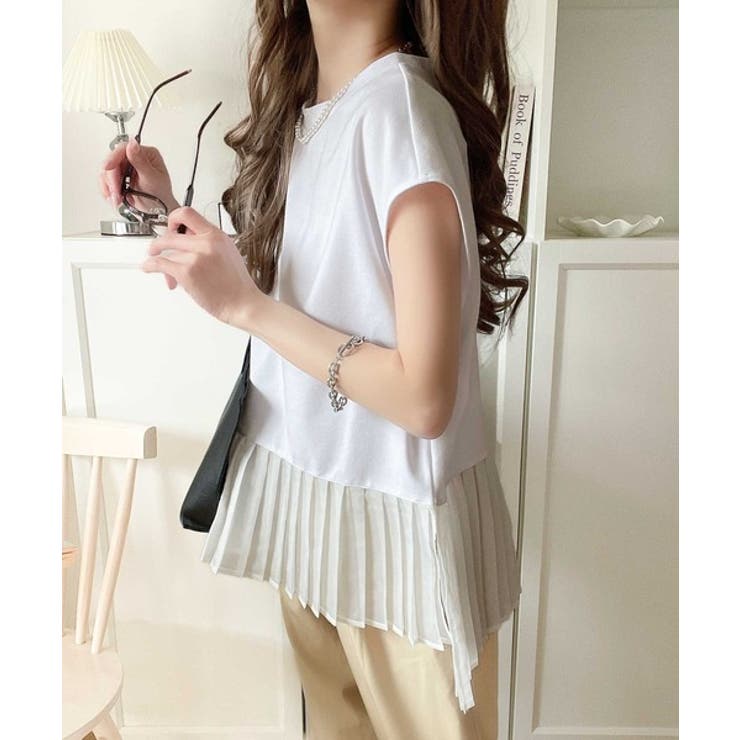 上品フェミニンに決まる。裾シアープリーツライトダンボールフレンチスリーブ風Tシャ… | Classical Elf  | 詳細画像2 