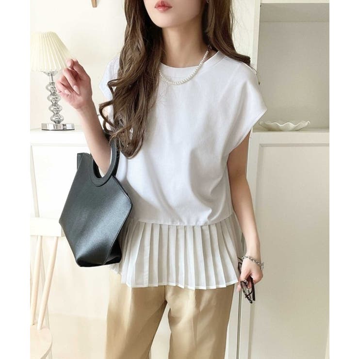 上品フェミニンに決まる。裾シアープリーツライトダンボールフレンチスリーブ風Tシャ… | Classical Elf  | 詳細画像3 
