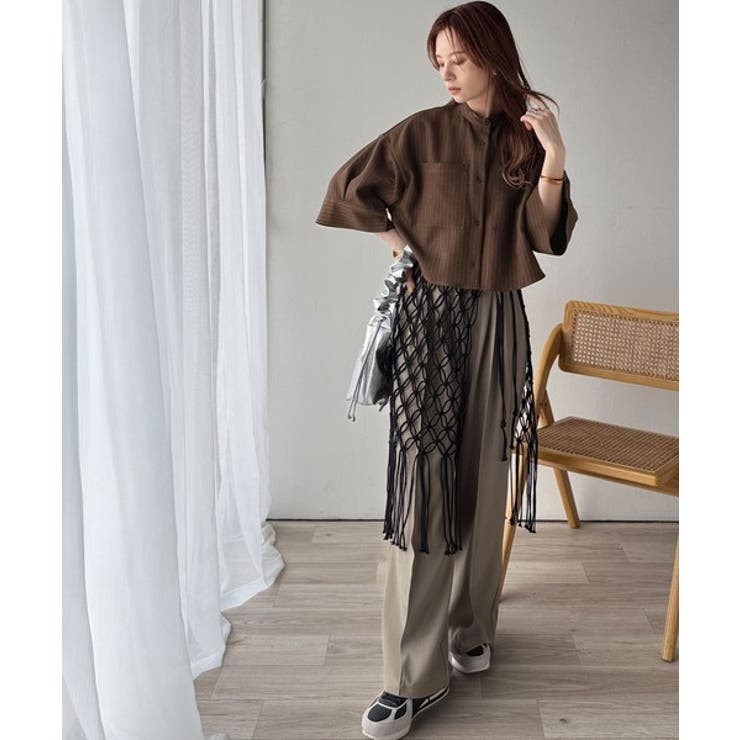 大人の上品トップス。バンドカラーワイドスリーブショート丈ストライプシャツ（半袖） | Classical Elf  | 詳細画像17 