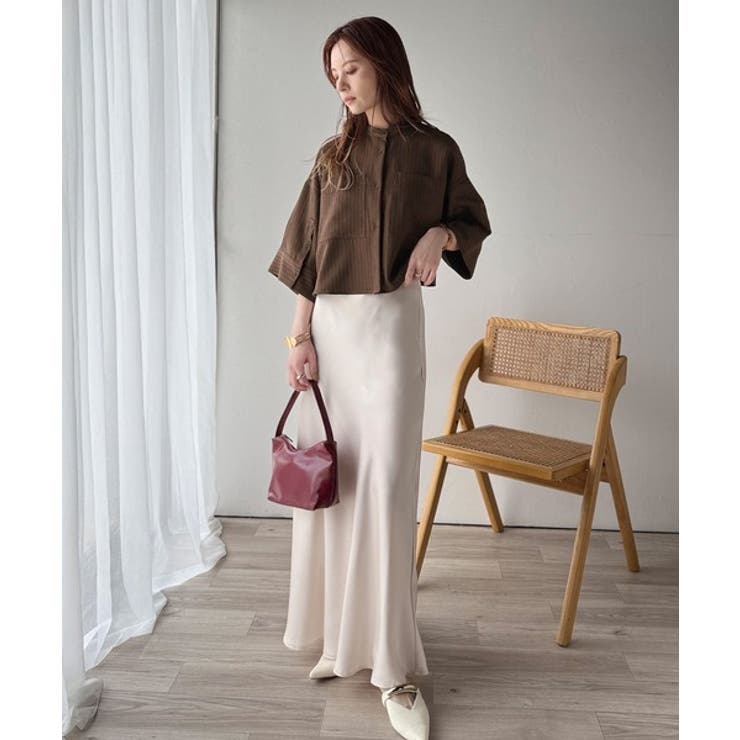 大人の上品トップス。バンドカラーワイドスリーブショート丈ストライプシャツ（半袖） | Classical Elf  | 詳細画像19 