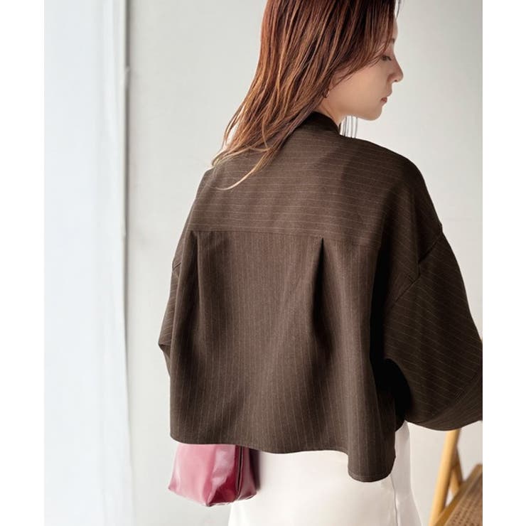 大人の上品トップス。バンドカラーワイドスリーブショート丈ストライプシャツ（半袖） | Classical Elf  | 詳細画像21 