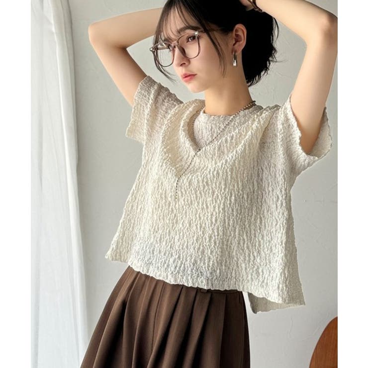 ラフに着てもサマになる！前後2wayクラッシュジャカードノーカラーブラウス（半袖… | Classical Elf  | 詳細画像8 