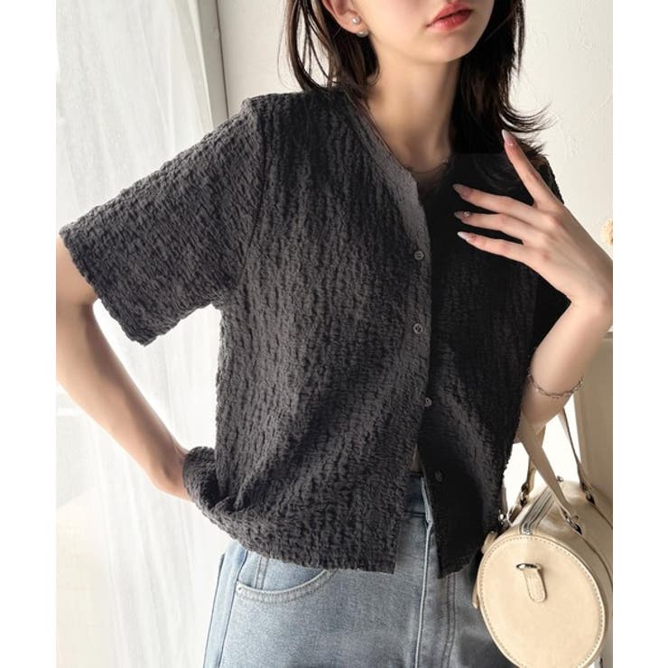 ラフに着てもサマになる！前後2wayクラッシュジャカードノーカラーブラウス（半袖… | Classical Elf  | 詳細画像10 