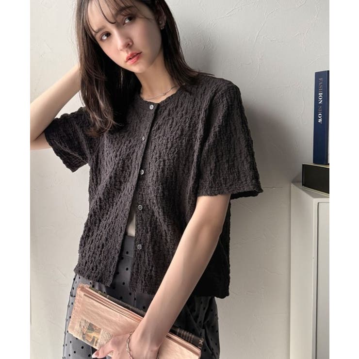 ラフに着てもサマになる！前後2wayクラッシュジャカードノーカラーブラウス（半袖… | Classical Elf  | 詳細画像12 