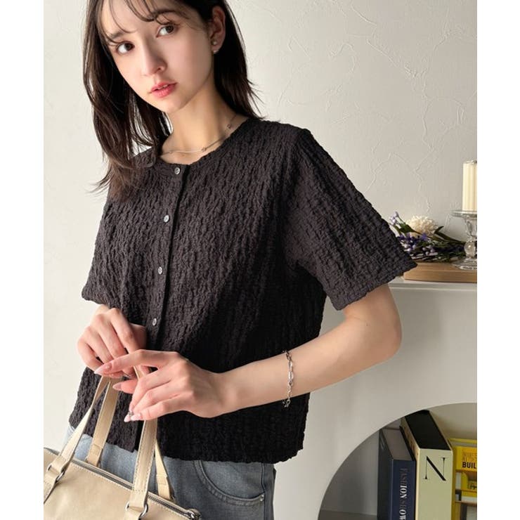 ラフに着てもサマになる！前後2wayクラッシュジャカードノーカラーブラウス（半袖… | Classical Elf  | 詳細画像14 