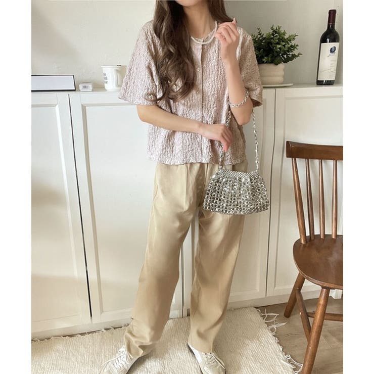 ラフに着てもサマになる！前後2wayクラッシュジャカードノーカラーブラウス（半袖… | Classical Elf  | 詳細画像28 