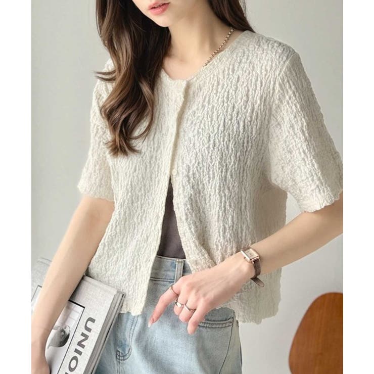 ラフに着てもサマになる！前後2wayクラッシュジャカードノーカラーブラウス（半袖… | Classical Elf  | 詳細画像1 