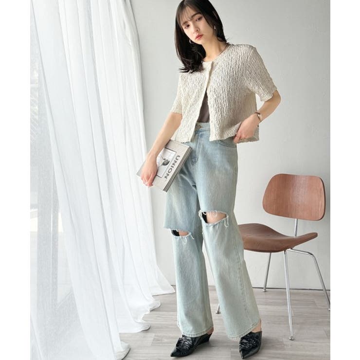 ラフに着てもサマになる！前後2wayクラッシュジャカードノーカラーブラウス（半袖… | Classical Elf  | 詳細画像2 