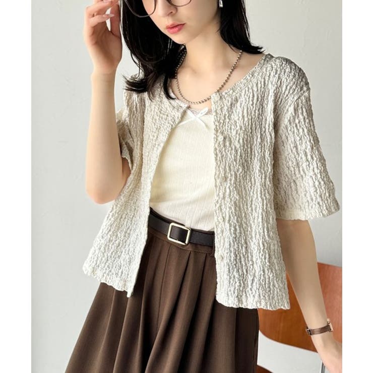 ラフに着てもサマになる！前後2wayクラッシュジャカードノーカラーブラウス（半袖… | Classical Elf  | 詳細画像5 