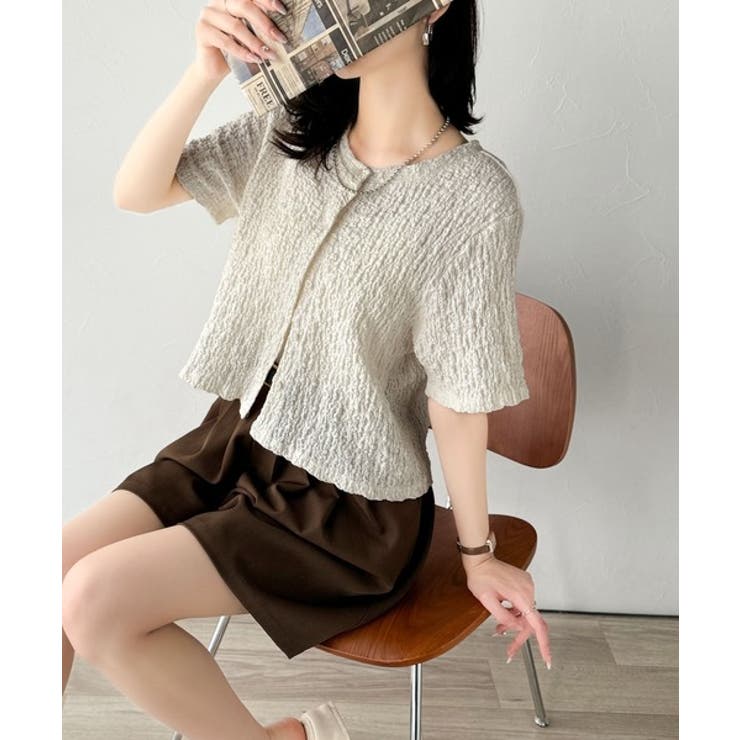 ラフに着てもサマになる！前後2wayクラッシュジャカードノーカラーブラウス（半袖… | Classical Elf  | 詳細画像6 