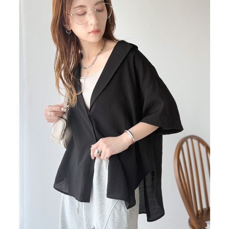 透ける、揺れる、魅せる。ヴィンテージライクシアー素材開襟シャツブラウス（半袖） | Classical Elf  | 詳細画像16 