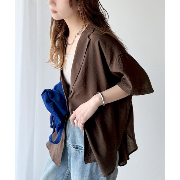 ブラウン | 透ける、揺れる、魅せる。ヴィンテージライクシアー素材開襟シャツブラウス（半袖） | Classical Elf 