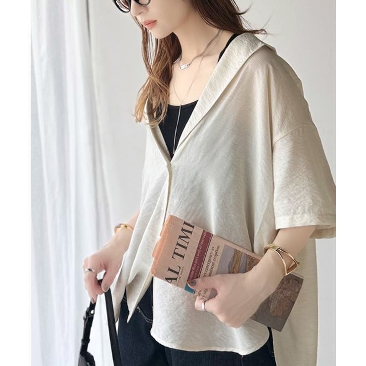 透ける、揺れる、魅せる。ヴィンテージライクシアー素材開襟シャツブラウス（半袖） | Classical Elf  | 詳細画像4 