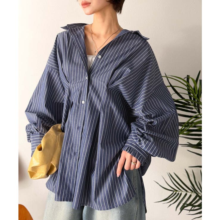 甘さ控えめの好バランス◎ウエストタック袖フリルビッグ長袖シャツ（無地 チェック柄… | Classical Elf  | 詳細画像33 