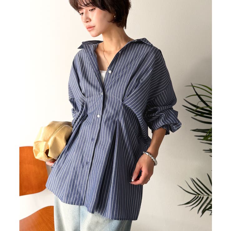 甘さ控えめの好バランス◎ウエストタック袖フリルビッグ長袖シャツ（無地 チェック柄… | Classical Elf  | 詳細画像34 