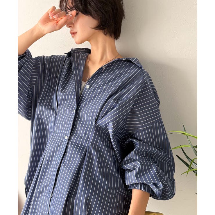 甘さ控えめの好バランス◎ウエストタック袖フリルビッグ長袖シャツ（無地 チェック柄… | Classical Elf  | 詳細画像35 