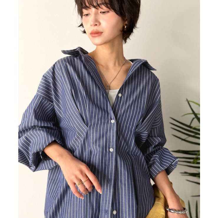 甘さ控えめの好バランス◎ウエストタック袖フリルビッグ長袖シャツ（無地 チェック柄… | Classical Elf  | 詳細画像36 