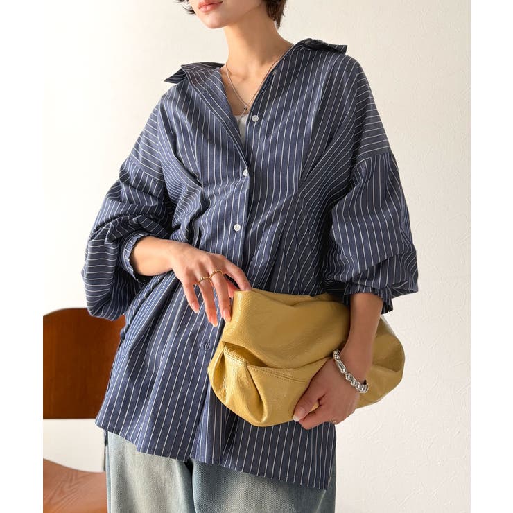 甘さ控えめの好バランス◎ウエストタック袖フリルビッグ長袖シャツ（無地 チェック柄… | Classical Elf  | 詳細画像37 