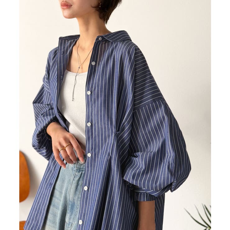 甘さ控えめの好バランス◎ウエストタック袖フリルビッグ長袖シャツ（無地 チェック柄… | Classical Elf  | 詳細画像39 