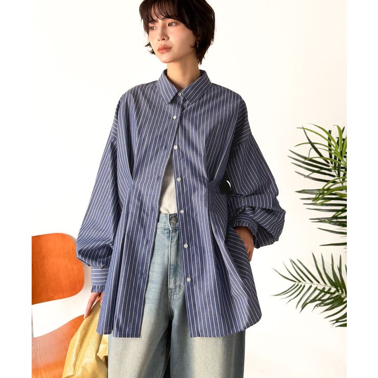 甘さ控えめの好バランス◎ウエストタック袖フリルビッグ長袖シャツ（無地 チェック柄… | Classical Elf  | 詳細画像40 