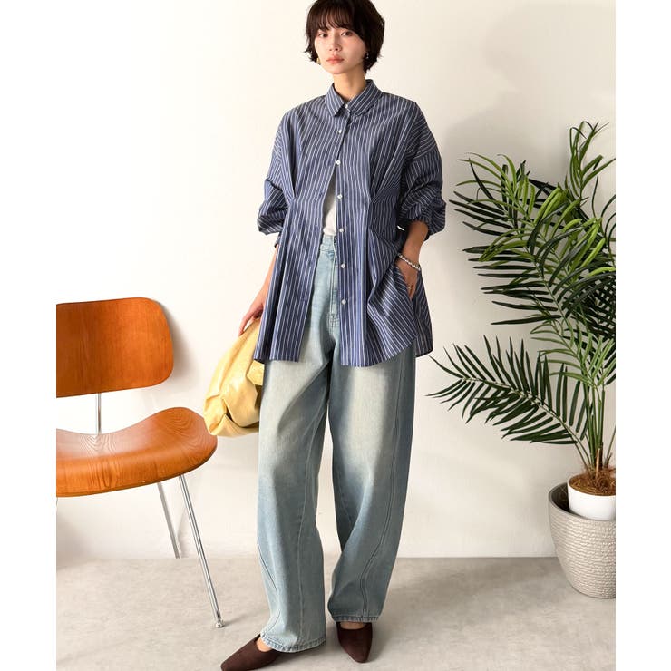 甘さ控えめの好バランス◎ウエストタック袖フリルビッグ長袖シャツ（無地 チェック柄… | Classical Elf  | 詳細画像41 