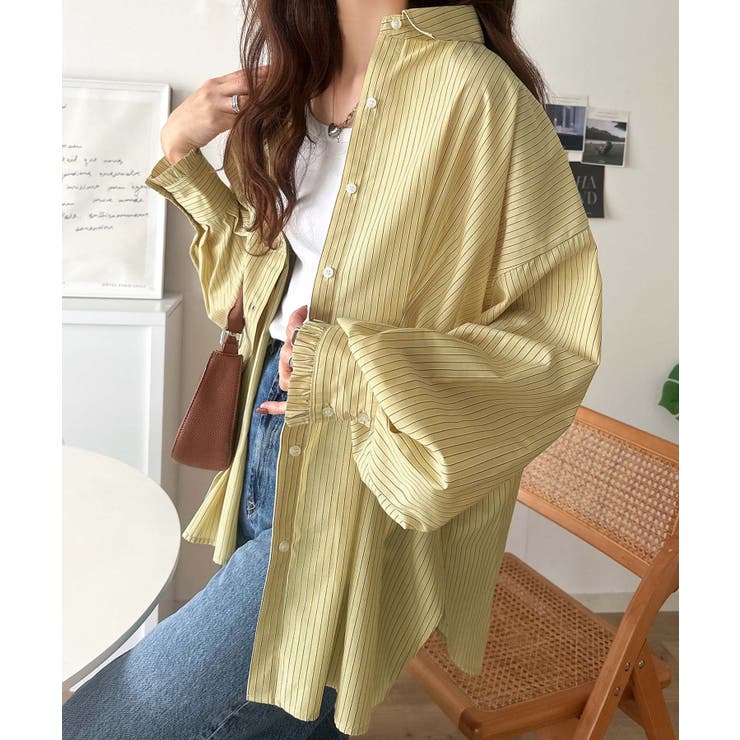 甘さ控えめの好バランス◎ウエストタック袖フリルビッグ長袖シャツ（無地 チェック柄… | Classical Elf  | 詳細画像45 