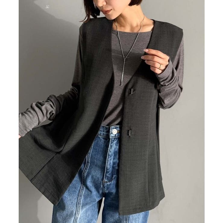 チャコール | 夏コーデを格上げ♪比翼デザイン麻調ペプラムジレベスト | Classical Elf 