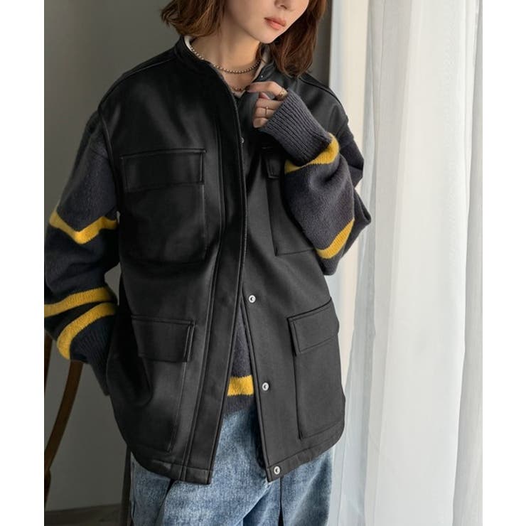 羽織るだけで、モードな存在感。BIGポケットレザー風加工スエードルーズベスト | Classical Elf  | 詳細画像10 