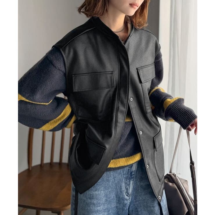 羽織るだけで、モードな存在感。BIGポケットレザー風加工スエードルーズベスト | Classical Elf  | 詳細画像7 