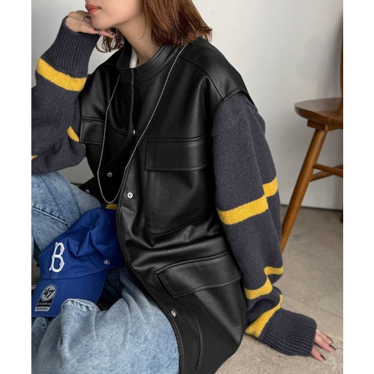 羽織るだけで、モードな存在感。BIGポケットレザー風加工スエードルーズベスト | Classical Elf  | 詳細画像8 