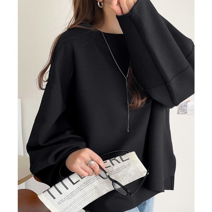 ブラック | ゆったりシルエットでこなれ感を演出◎ランタンスリーブカットジョーゼットプルオーバ… | Classical Elf 