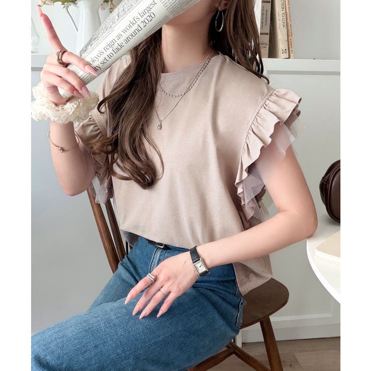 【UVカット 吸水速乾 接触冷感機能付き】ふんわり大人トップス。袖チュール切替フ… | Classical Elf  | 詳細画像18 