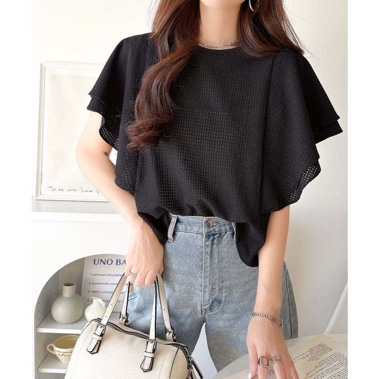 一枚で“きれい可愛い”が完成！レースジャガードフリルスリーブTシャツ | Classical Elf  | 詳細画像12 